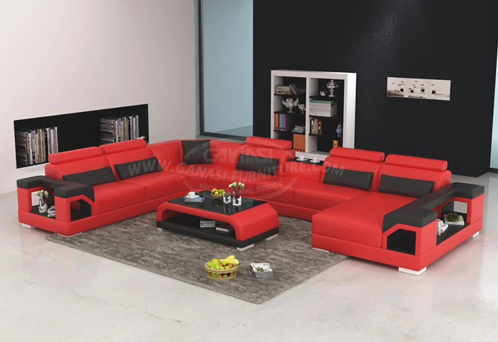 Chinese New Modern Living Room Furniture 7 Seater Leather Leisure Sofa