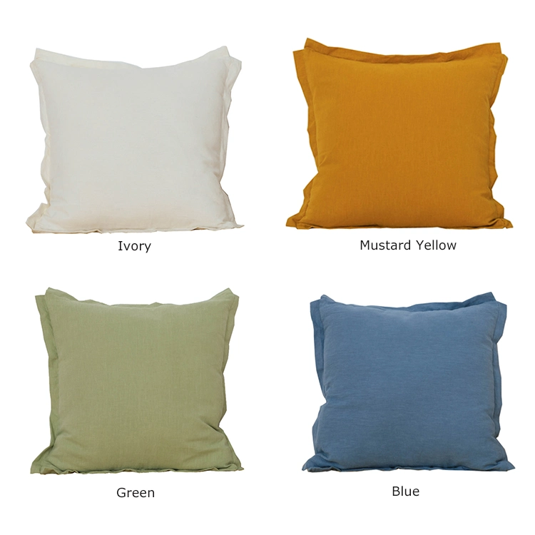 Cotton Linen Plain Cushion Cover 50X50cm Pillow Cover Ivory Mustard Green Blue Fringed for Home Decoration Bed Sofa Couch