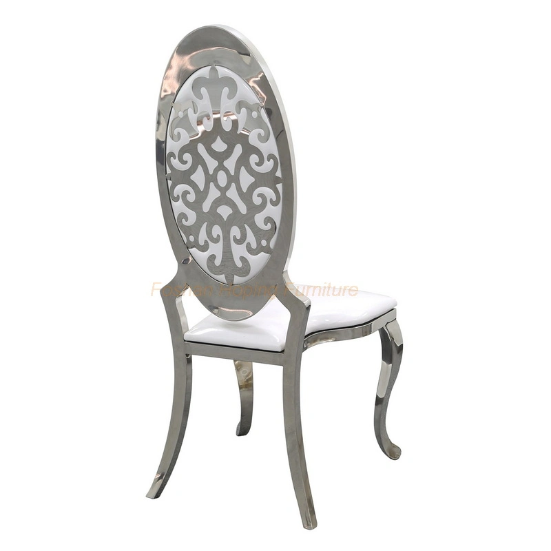 China Produce Factory Gold Silver Stainless Steel Leather Dining Chair with Silver Legs Customized Color Wedding Chair Modern White Hotel Banquet Dining Chair