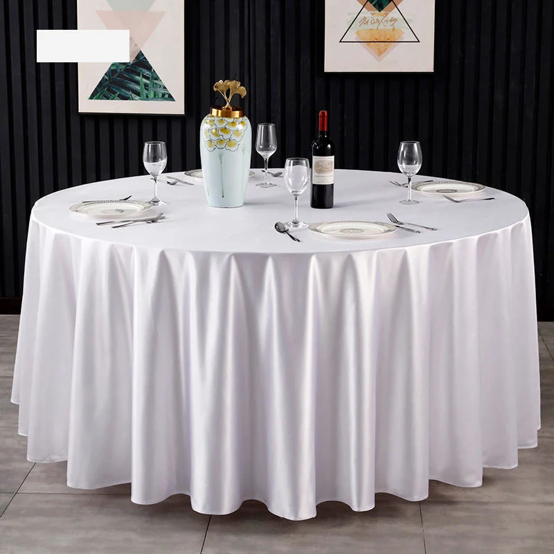 Hotel Polyester White 120&quot; Tablecloth Wedding Round Tablecloth Nappe Banquet Restaurant Table Cloth Double-Layer Wedding Table Cover