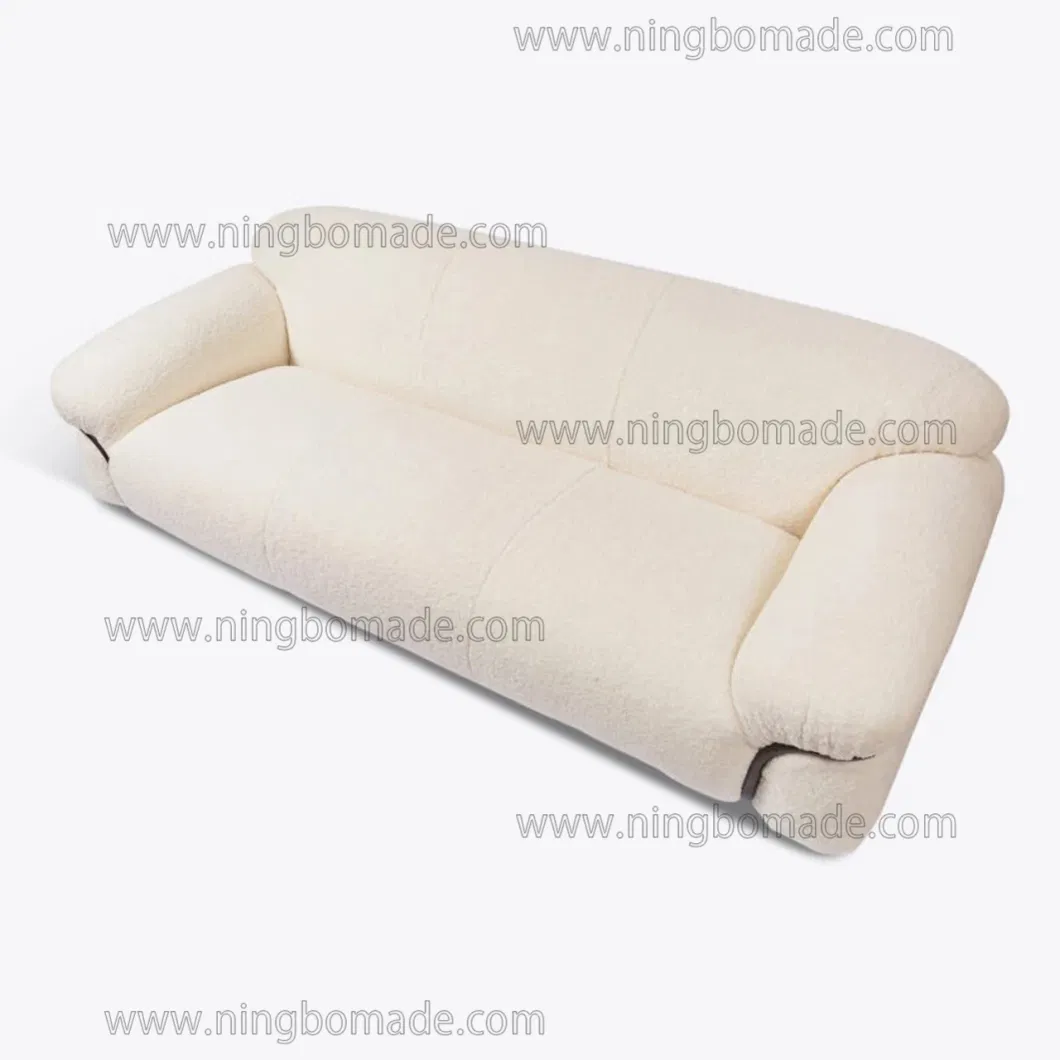 Contemporary Design Model Furniture off-White Faux Lambskin Antique Brown Iron Three-Seat Sofa