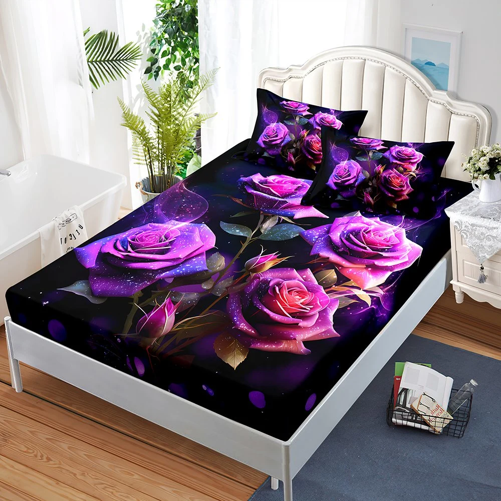 Rose 3D Digital Printing Design Fitted Sheets Set 3PCS Mattress Covers