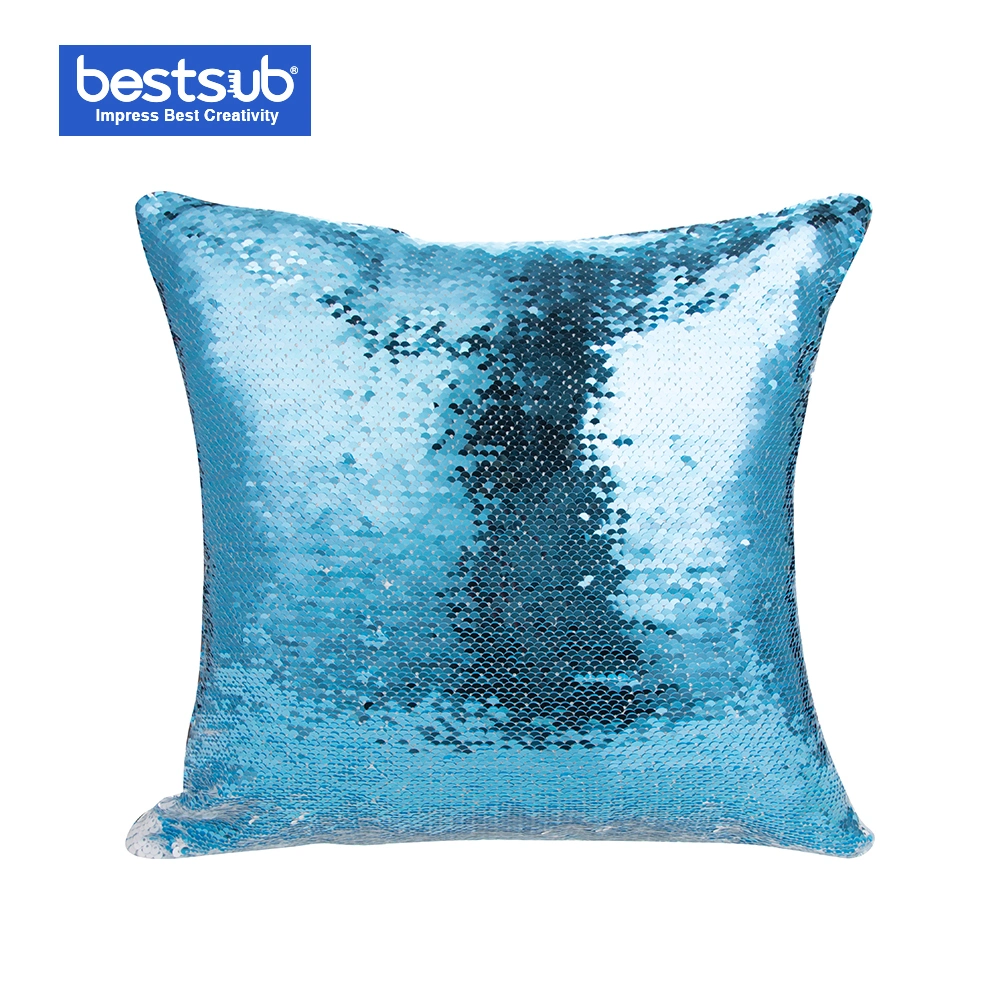 Sublimation Flip Sequin Pillow Cover (Light Blue w/ White, 40*40cm)