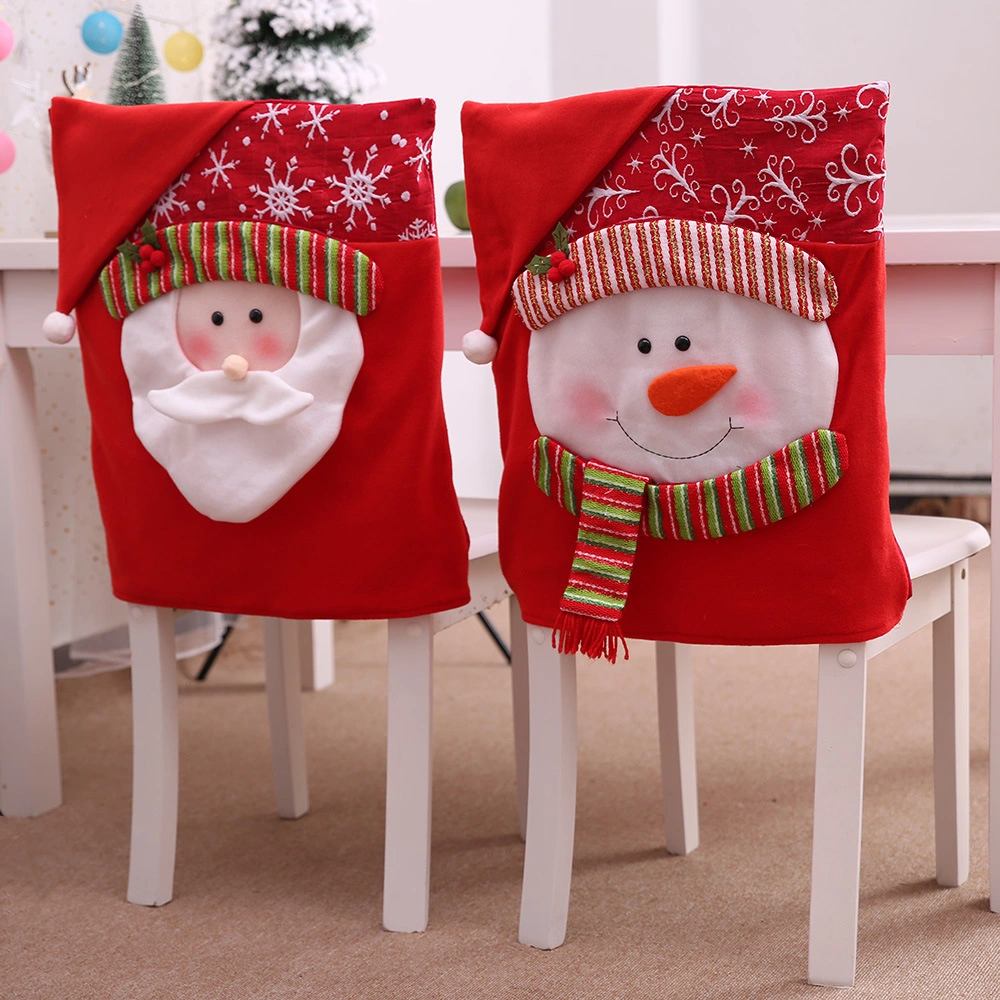 Xmas Home Dining Chair Slipcovers Christmas Restaurant Back Chair Cover Santa Claus Decoration