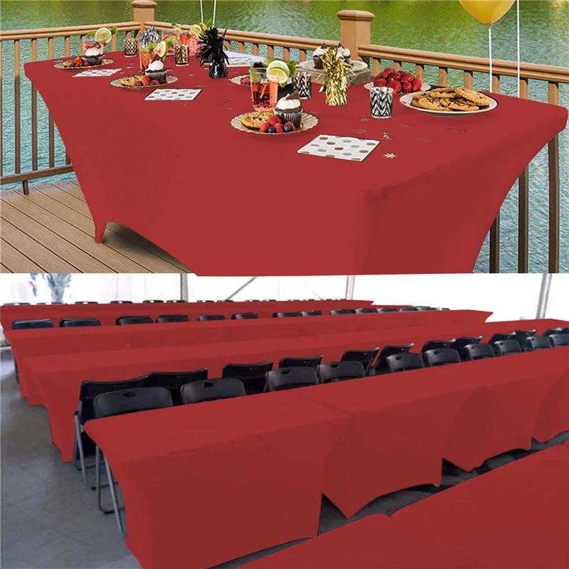 Oblong Fitted Spandex Table Cover Red 4FT Pure Polyester Wrinkle Free for Folding Tables