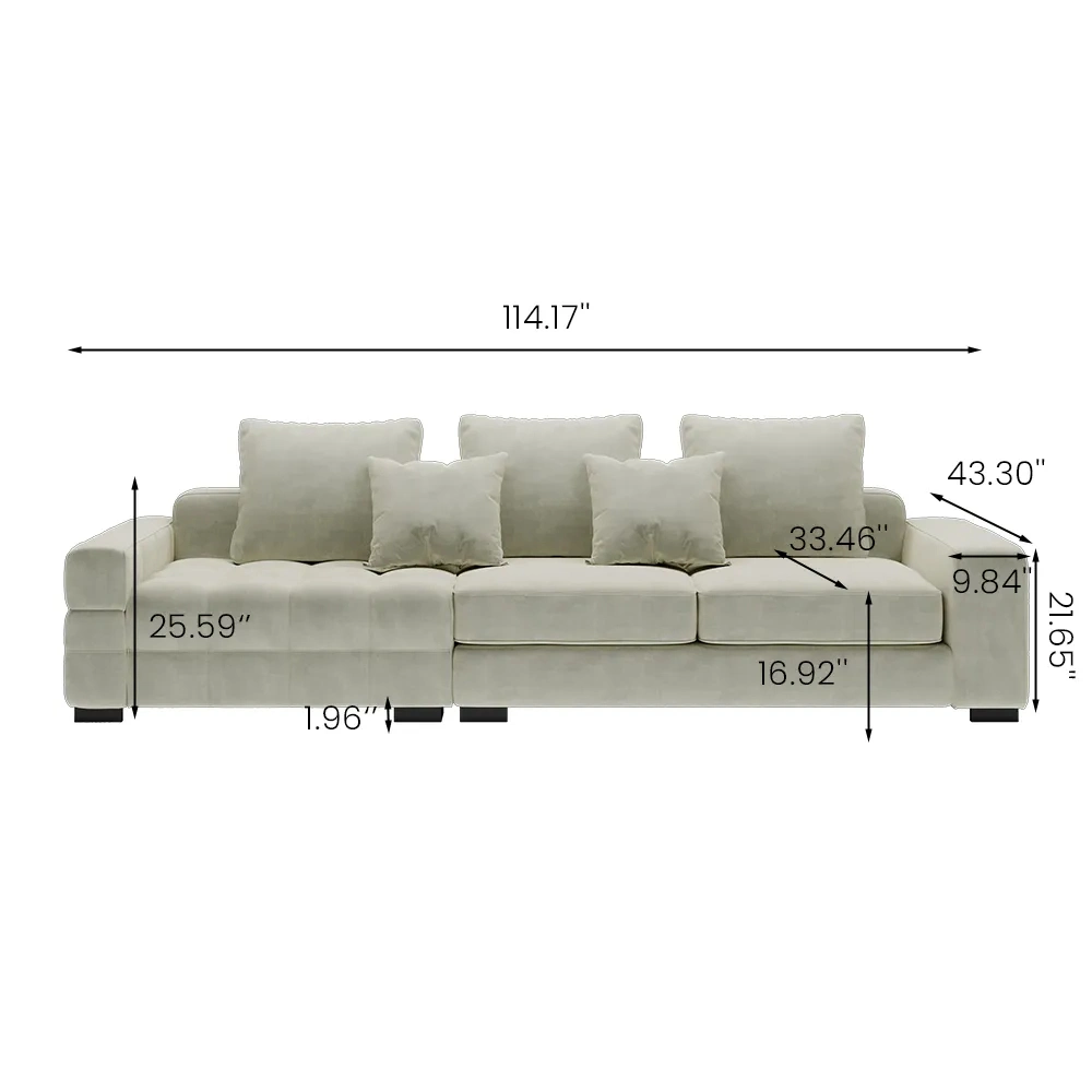 114.17&quot; Minimalist Sofawishtrack Arm Sofa, Deep Seat Couch, Anti-Scratch and Water-Proof Fabric, Beige