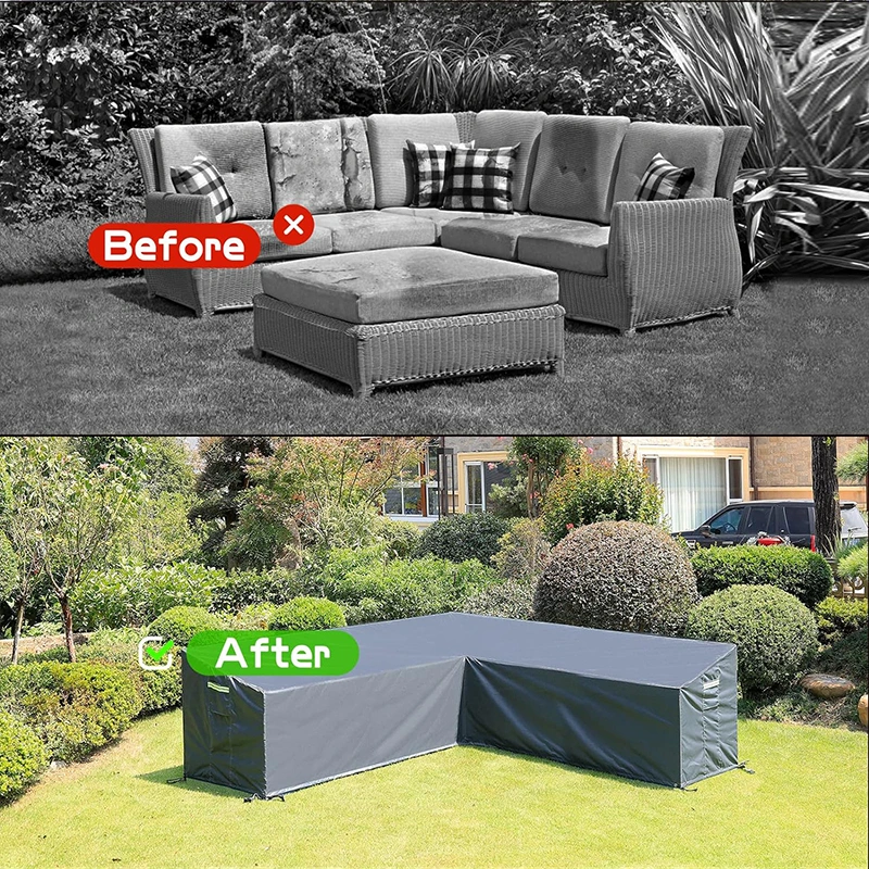 420d Oxford Cloth Waterproof V-Shaped Sectional Sofa Cover Heavy Duty Outdoor Garden Furniture Covers Air Vent Genre Furniture