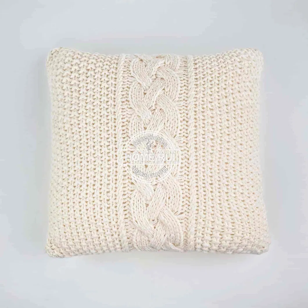 Knit Decorative Throw Pillow Cover Cable Knit Braide Sweater Square Warm Pillowcase Cover for Couch Bed Home Accent 24&quot;X24&quot;Inch Decor Cushion