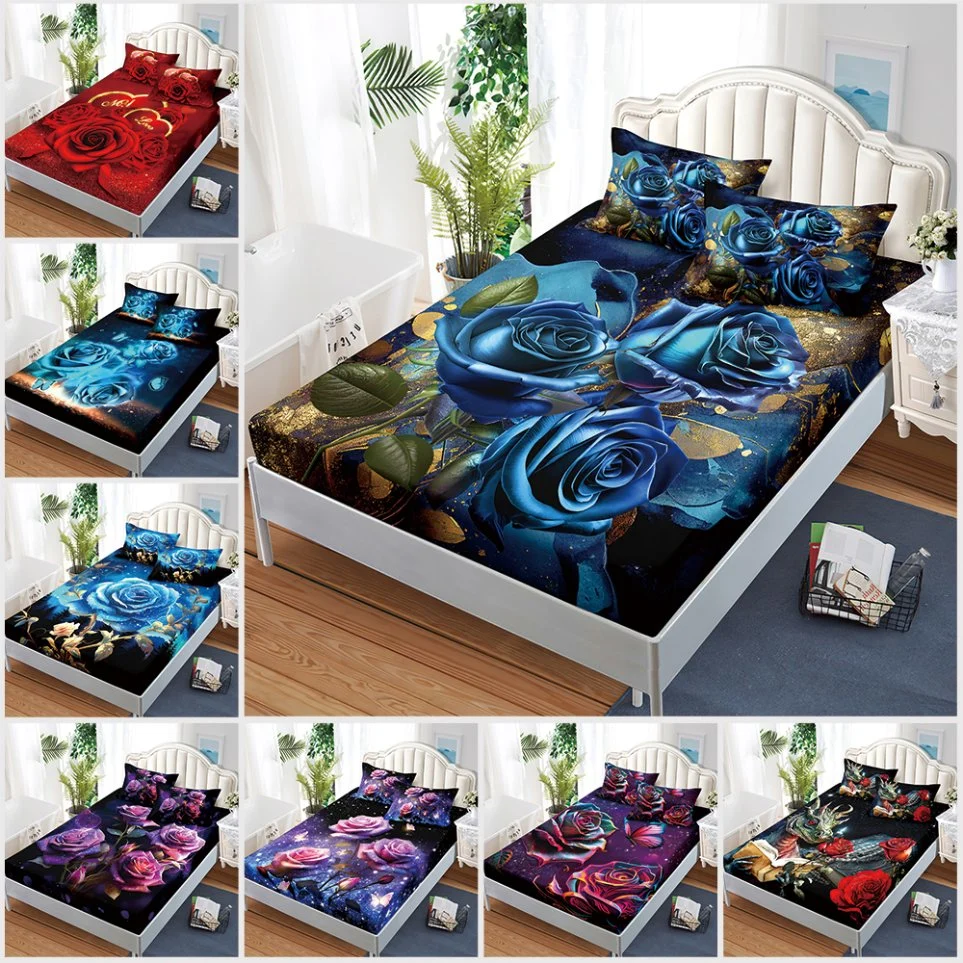 Rose 3D Digital Printing Design Fitted Sheets Set 3PCS Mattress Covers