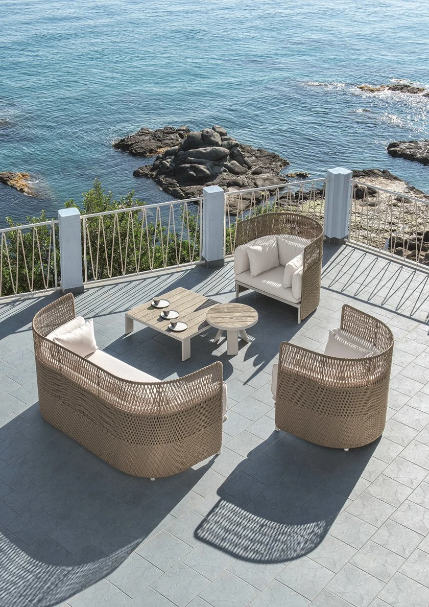 Modern Outdoor Sofa with Rattan Armrest and Waterproof Fabric Seat