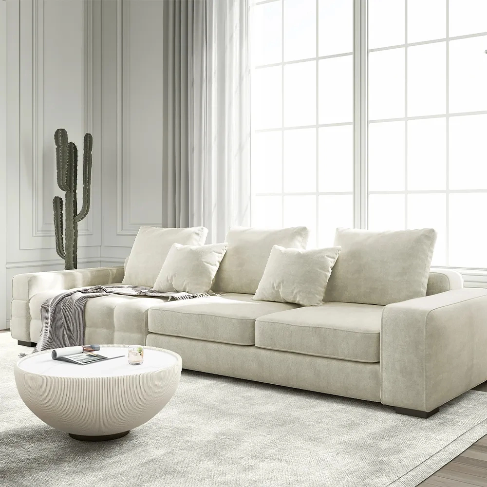 114.17&quot; Minimalist Sofawishtrack Arm Sofa, Deep Seat Couch, Anti-Scratch and Water-Proof Fabric, Beige