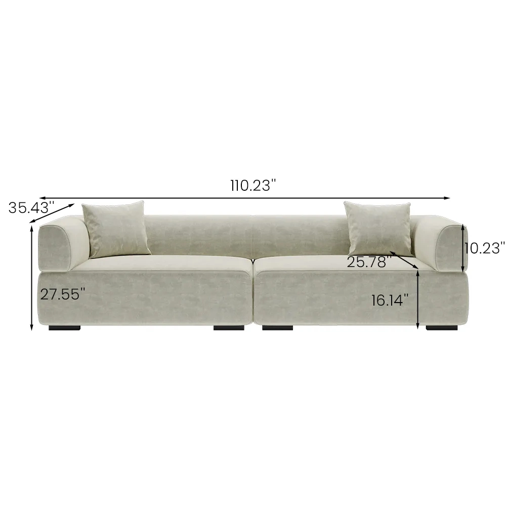 110.23&quot; Minimalist Deep Seat Sofa with Couch with Roll Arm, Anti-Scratch and Water-Proof Fabric, Beige