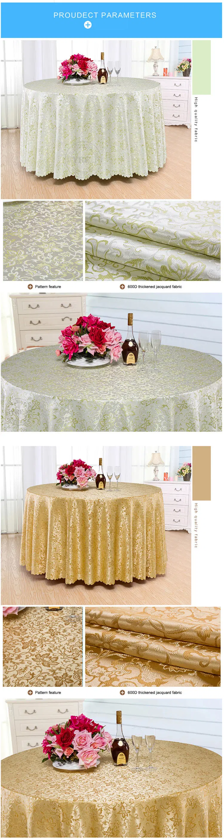 Yrf Good Quality Round Champagne Wedding Polyester Table Cloth