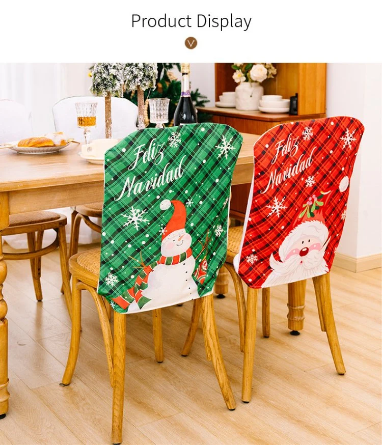 New Red and Green Snowflake with Snowman and Santa Claus Christmas Back Chair Cover