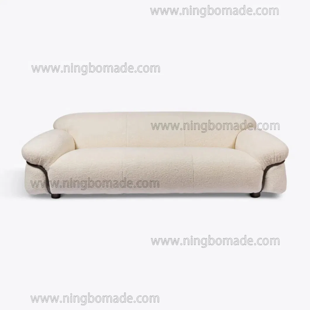 Contemporary Design Model Furniture off-White Faux Lambskin Antique Brown Iron Three-Seat Sofa