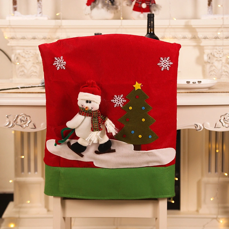 3 Designs 2022 Christmas Chair Covers with Santa Snowman Elk Xmas Tree Ornaments for Dining Room Decoration