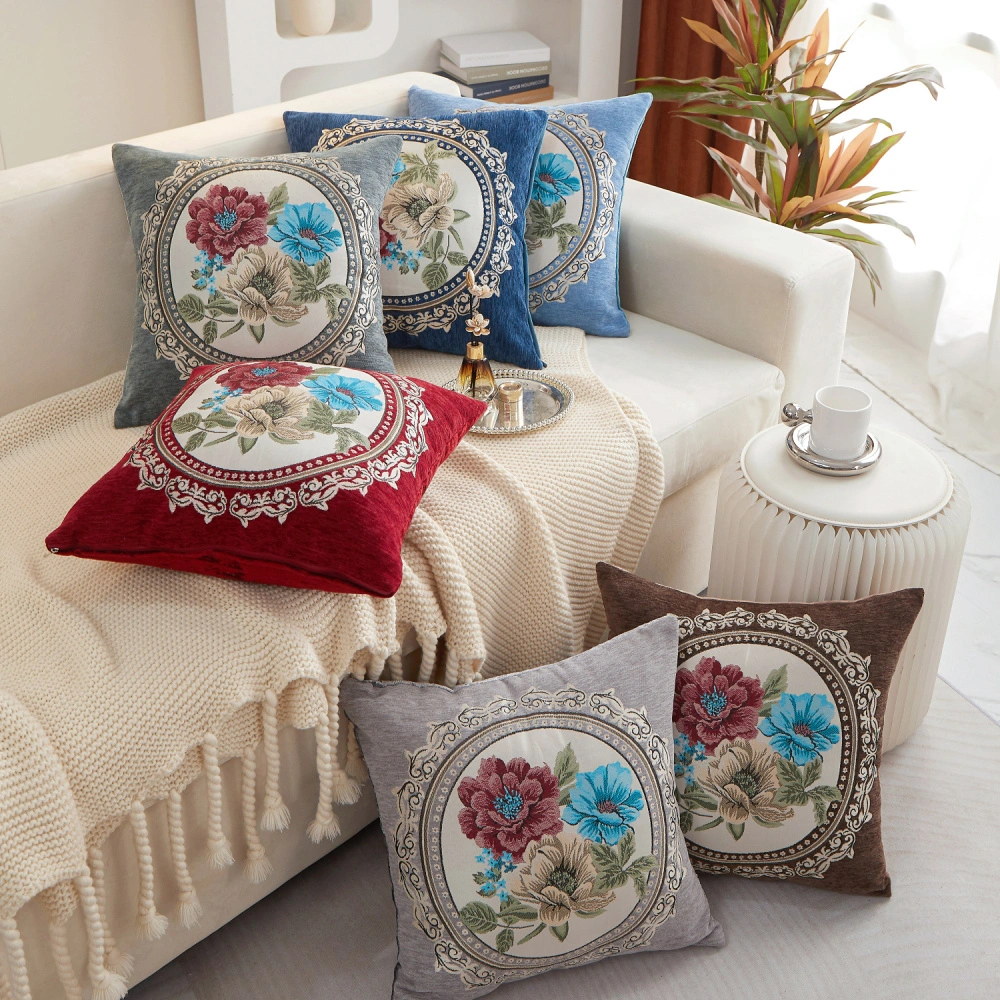 Elegant Chinese Style Cushion Cover with White Magnolia Pattern, Perfect for Living Room Sofa