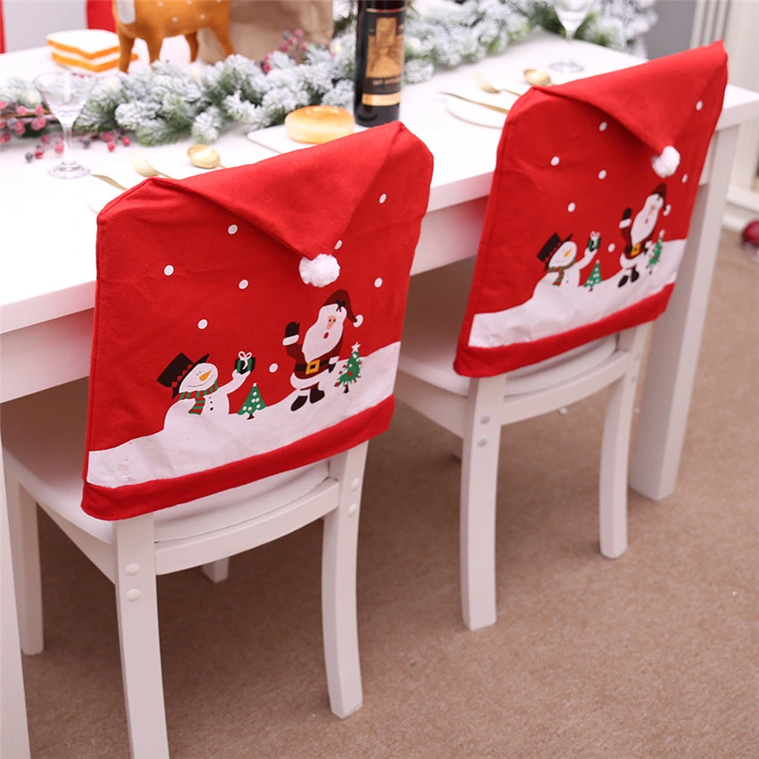 Custom Design Santa Claus Christmas Chairs Cover Cap Non-Woven Dinner Table Red Hat