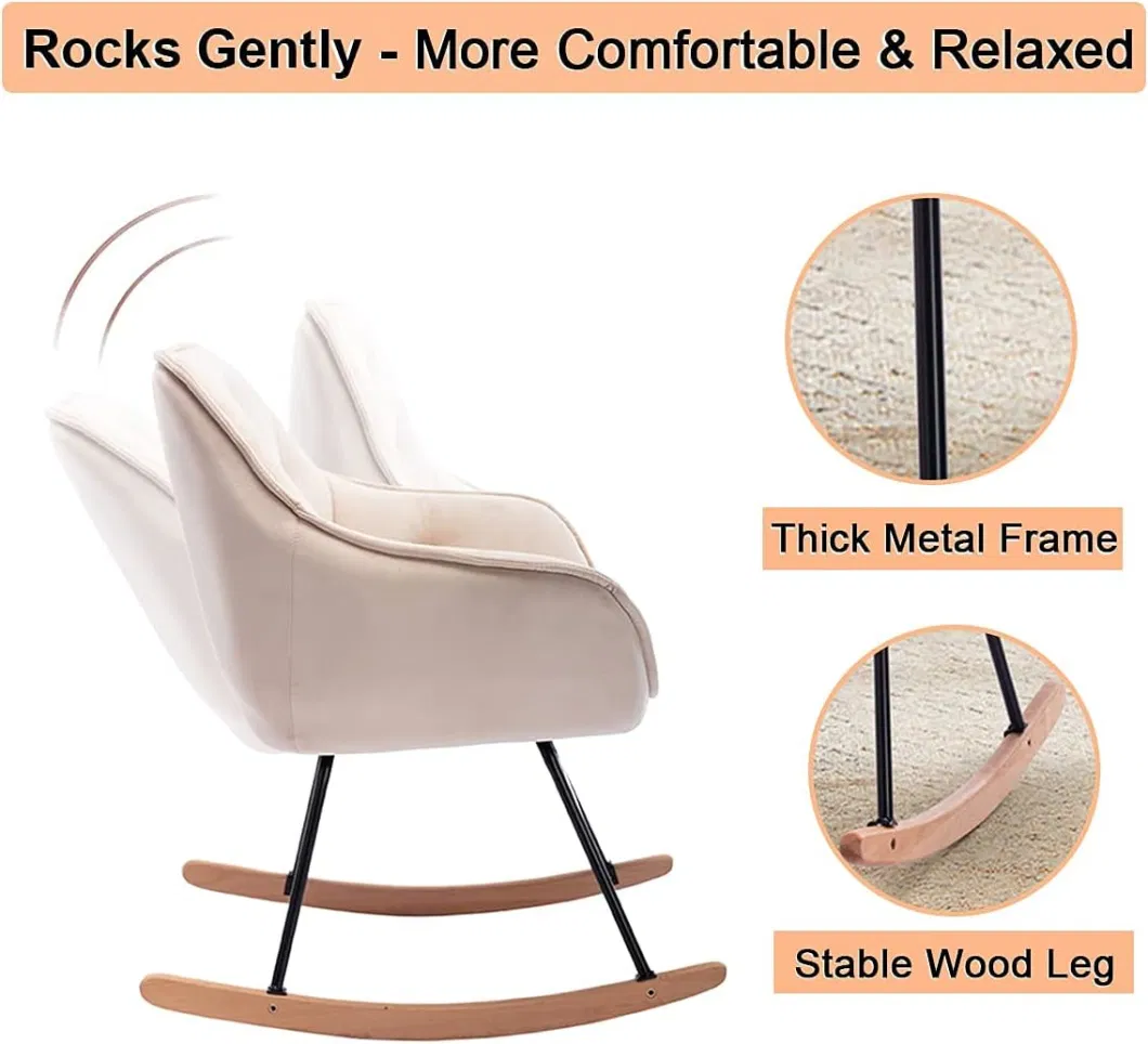 Relax Rocking Chair Velvet Upholstered Single Sofa Armchair with Solid Wood Legs