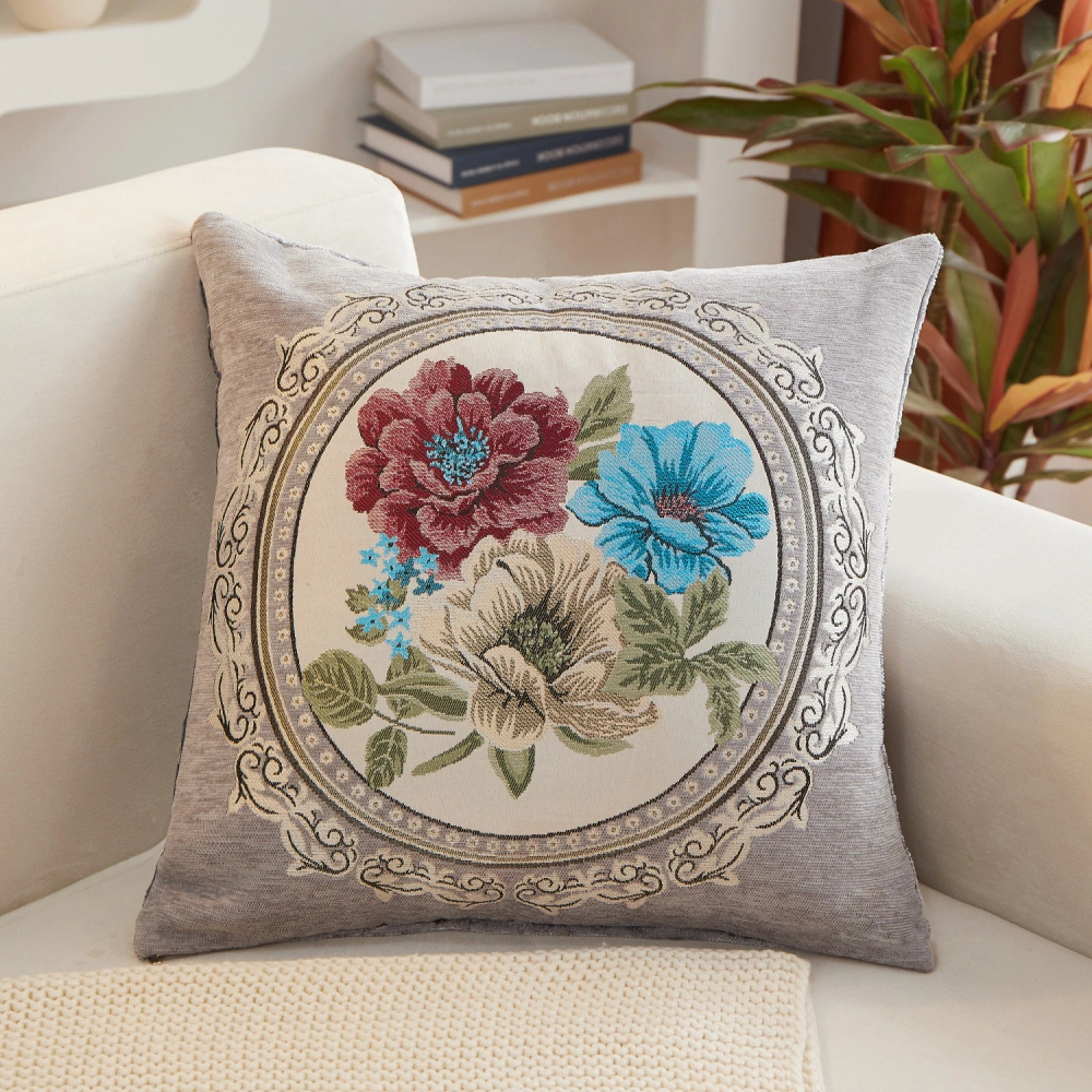 Elegant Chinese Style Cushion Cover with White Magnolia Pattern, Perfect for Living Room Sofa