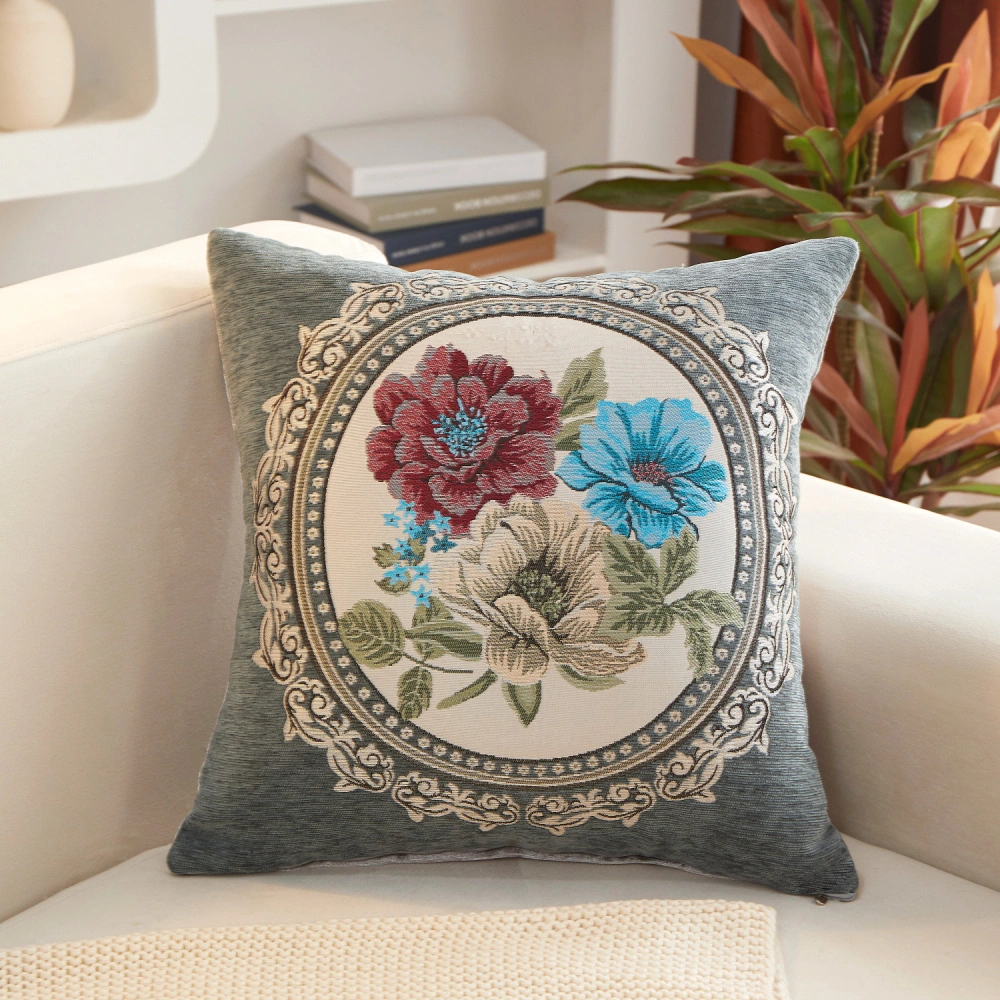 Elegant Chinese Style Cushion Cover with White Magnolia Pattern, Perfect for Living Room Sofa