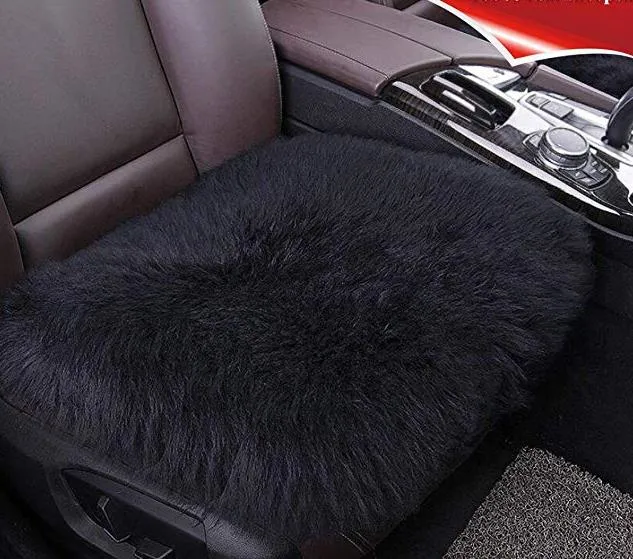 Black Sheepskin Seat Cushion Cover Winter