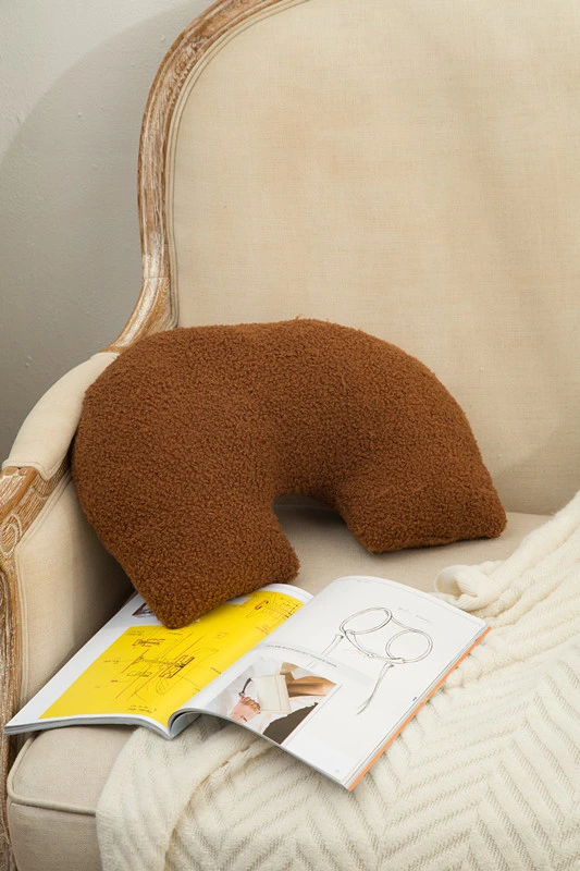 Irregular Shape Teddy Fluffy Wave Bag U-Shape Seat Pad Plush Cream Beige Mustard Brown Pillow Cushion