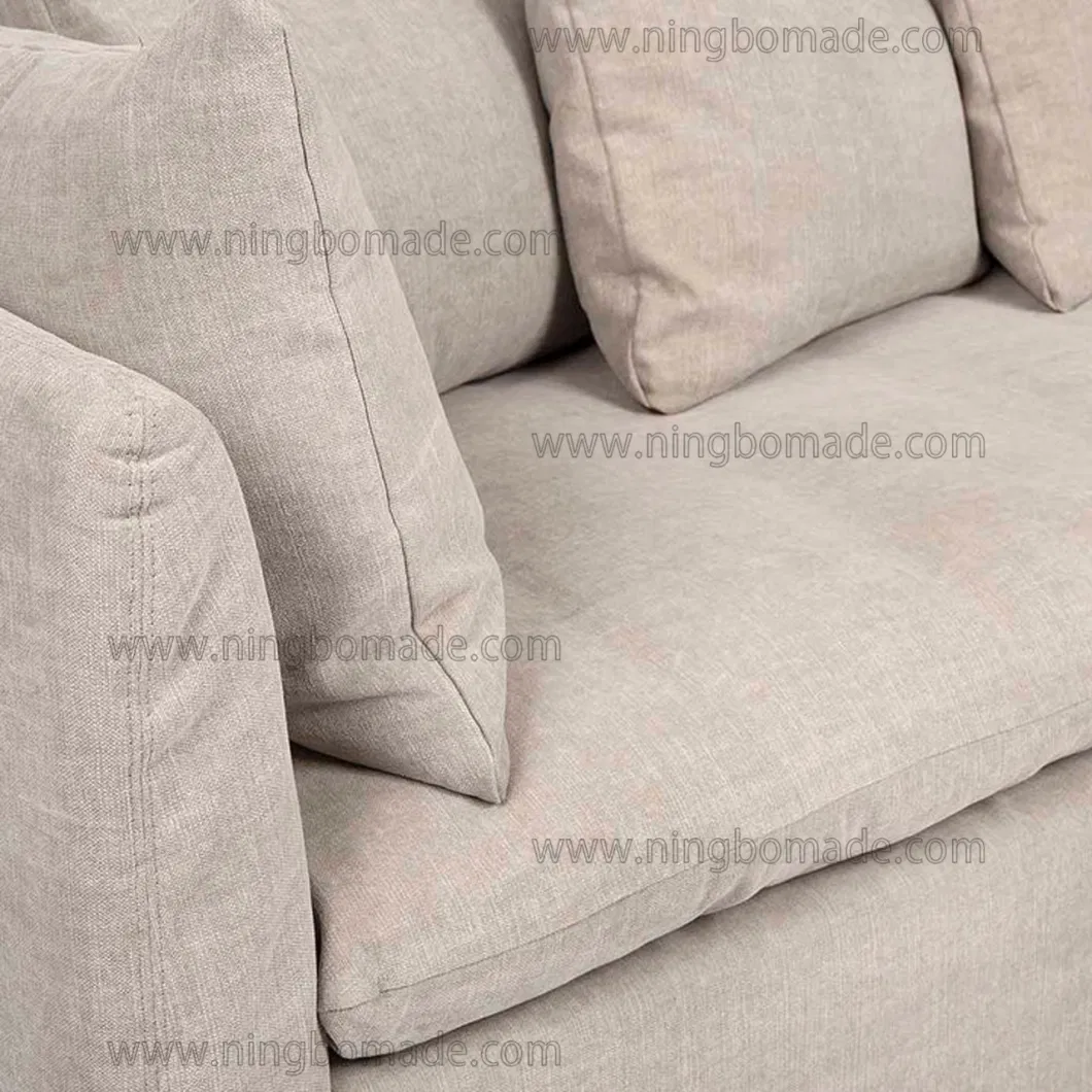 Contemporary Design Model Furniture Warm White Linen Long Three-Seat Sofa