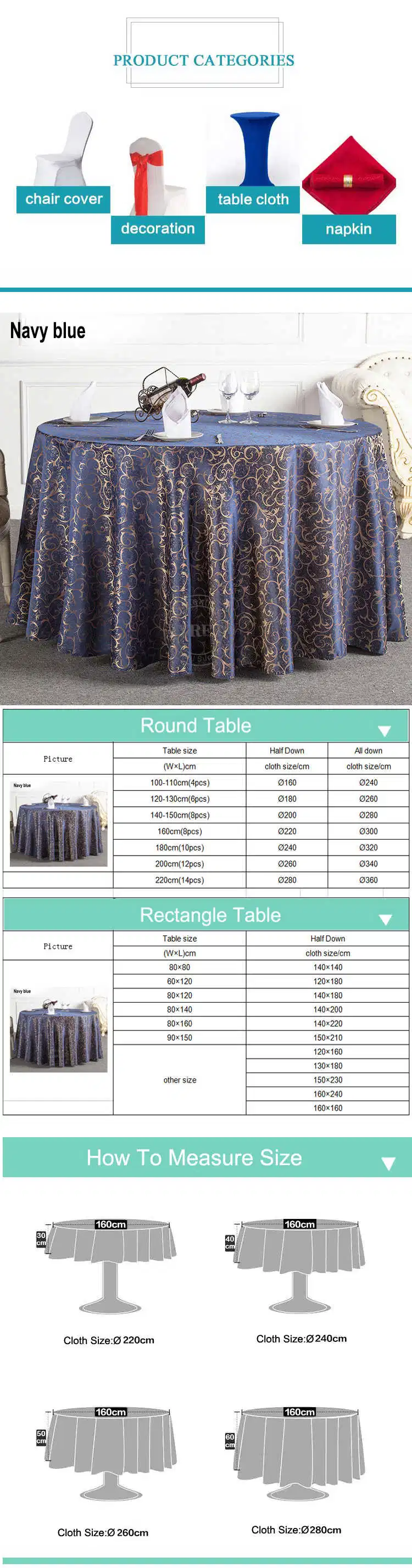 Factory in China Tablecloth Arabic Round Wedding Table Cloth Chair Cover for Wedding
