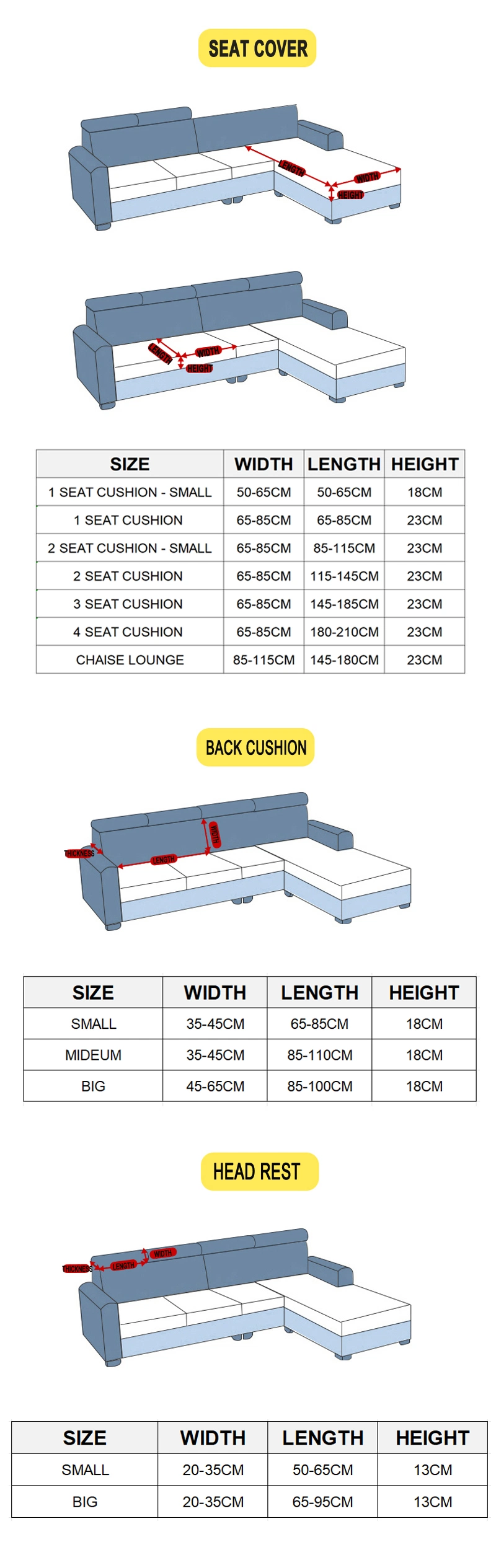 Corner Sofa Cover Stretch Elastic for Living Room, Chaise Longue Home Decor Sofa Cover 4 Seats and 3 Seats and 2 Seats and 1 Seat