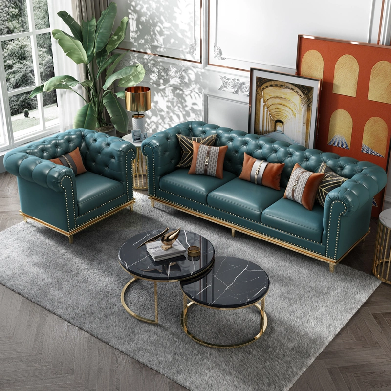 High Quality Sectional Settee Couch Good Price Green Color Faux Leather Sofa