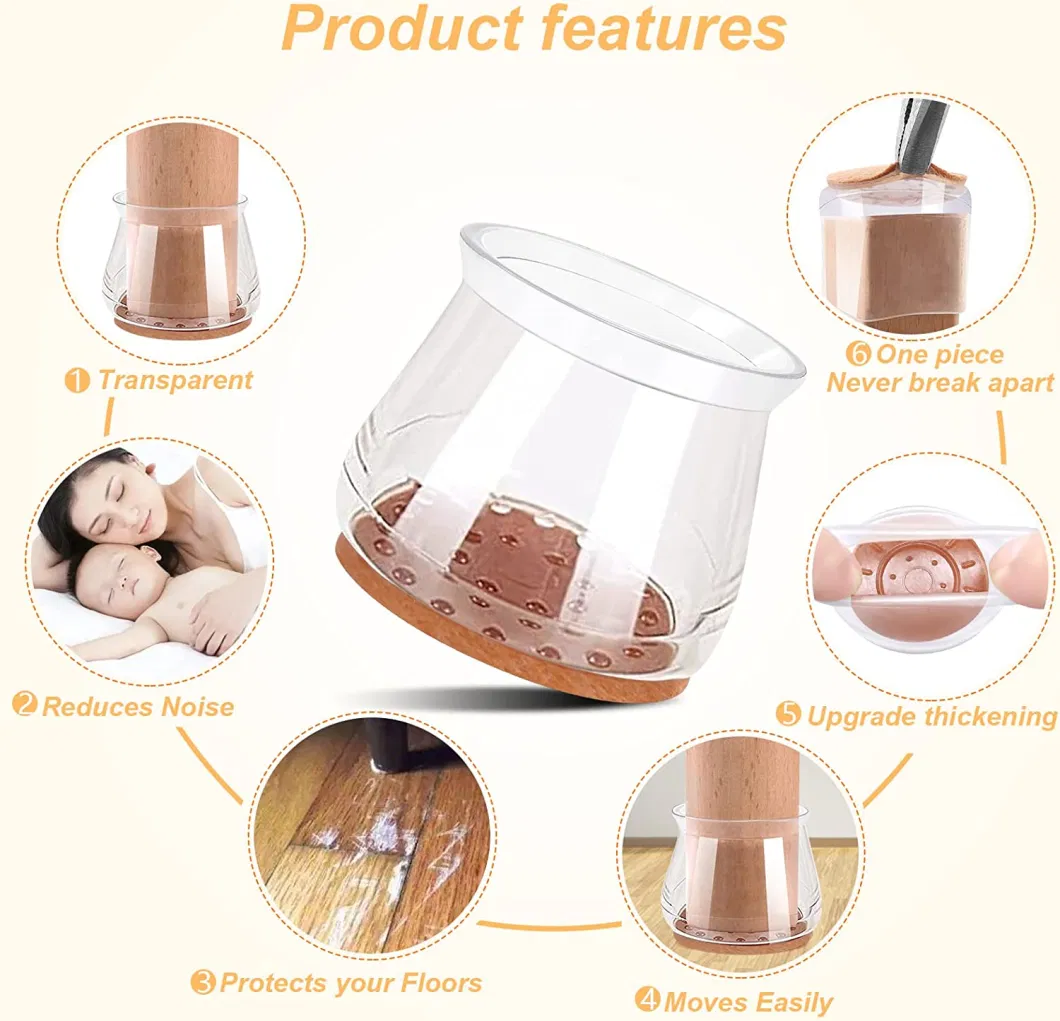 High Transparency Table and Chair Leg Floor Protector Silicone Cushion with Cushion Silicone Chair Leg Cover