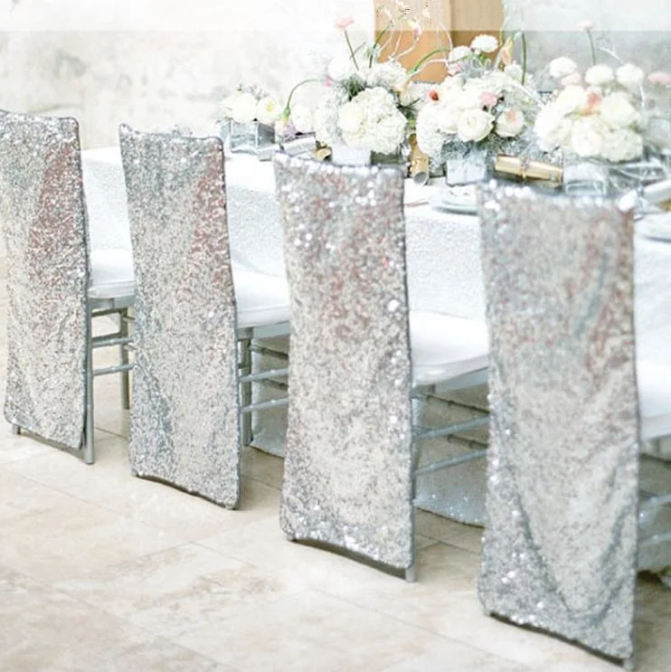 Wholesale Hote Sale Luxury Glitz Chair Mesh for Wedding Sequin Chair Cover
