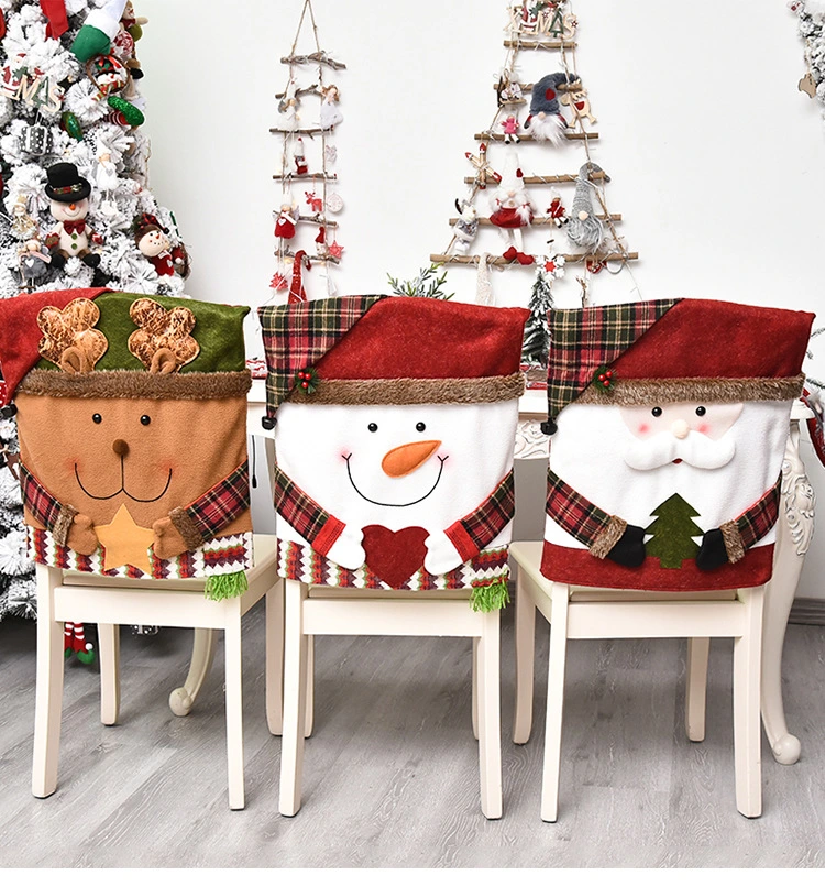 3 Designs Christmas Chair Covers Cute Cartoon Flannelette Handmade Chair Slipcovers for Dining Room Decoration