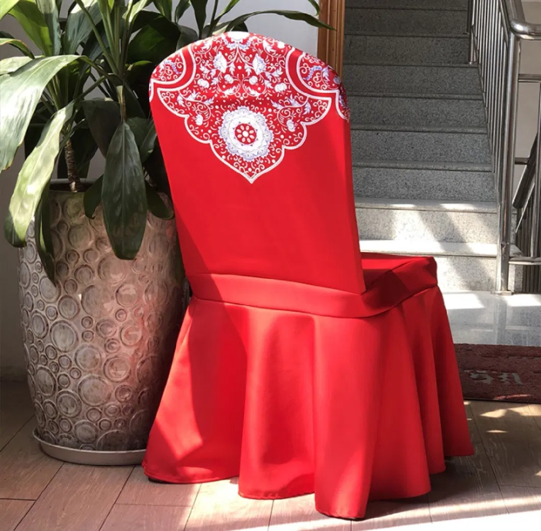 Yc-890 New Design Red Printed Stretch Spandex Chair Cover for Hotel Banquet Wedding