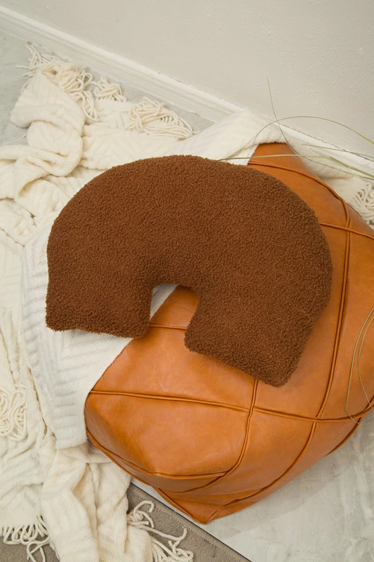 Irregular Shape Teddy Fluffy Wave Bag U-Shape Seat Pad Plush Cream Beige Mustard Brown Pillow Cushion