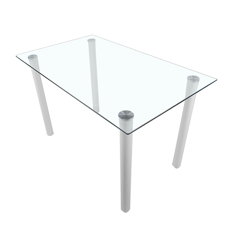 Light Luxury European Best Price Glass Transparent Square Coffee Dining Table with Iron Legs