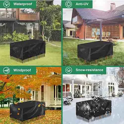 Black 420d Oxford Cloth Folding Outdoor Furniture Cover Waterproof with UV Protection for Garden Table and Chairs