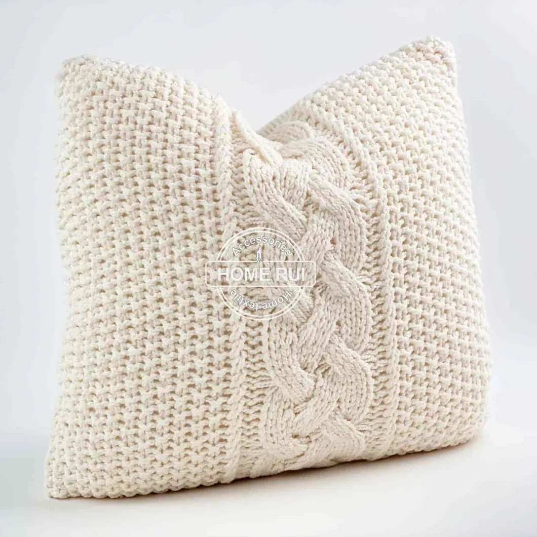 Knit Decorative Throw Pillow Cover Cable Knit Braide Sweater Square Warm Pillowcase Cover for Couch Bed Home Accent 24&quot;X24&quot;Inch Decor Cushion