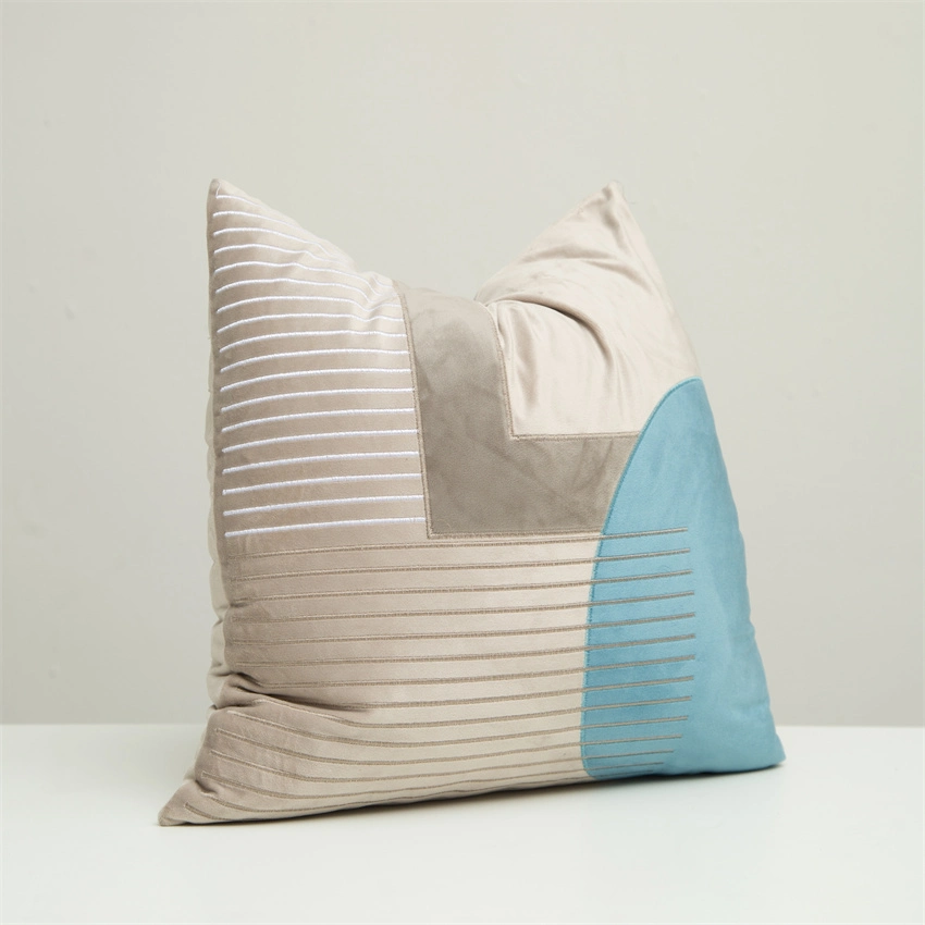 Hand Line Embroidery Geometric Pillow Cover Terra Mustard Aqua Appliques Home Decoration 45X45cm Pillow Sham Cushion