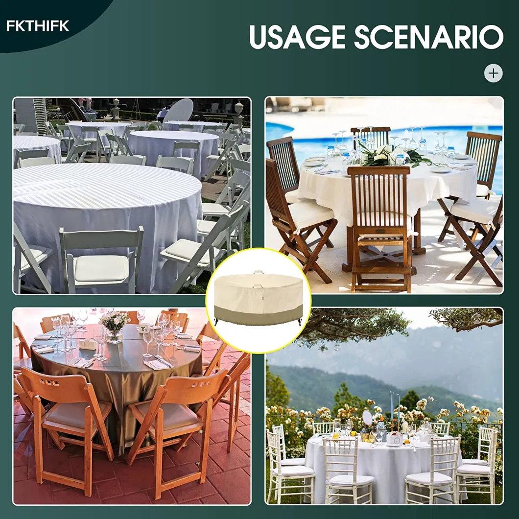 Round Courtyard Furniture Set, 100% Waterproof Outdoor Furniture Set Fade Resistant Cover Table and Chair Cover, UV Resistant, 62&quot; Diax28 H, Beige and Brown