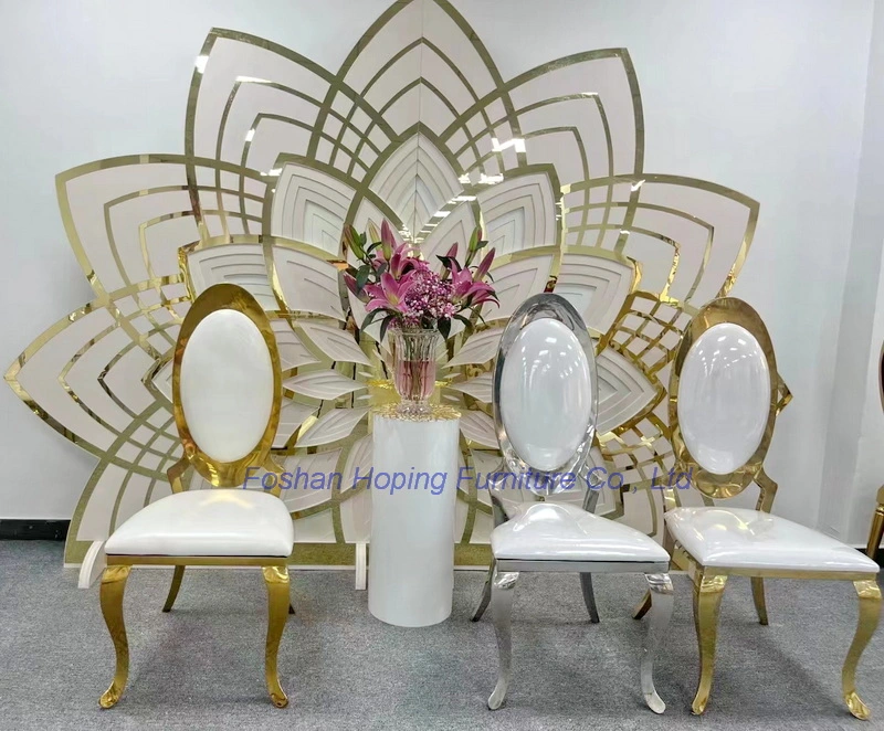 China Produce Factory Gold Silver Stainless Steel Leather Dining Chair with Silver Legs Customized Color Wedding Chair Modern White Hotel Banquet Dining Chair