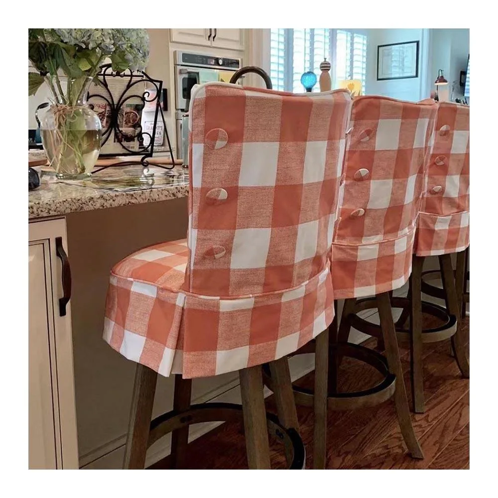 Wholesale Red Plaid Dining Chair Slipcover Custom Wedding Club Chair Slipcover