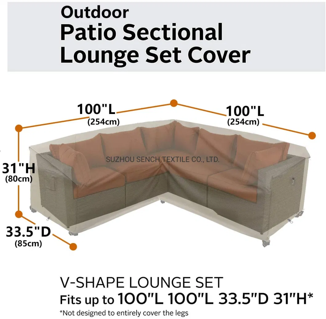 Heavy Duty Outdoor Sectional Sofa Covers, 100&quot;X100&quot; Waterproof 100% 600d Patio Sectional Couch Covers, V-Shaped Lawn Patio Furniture Covers