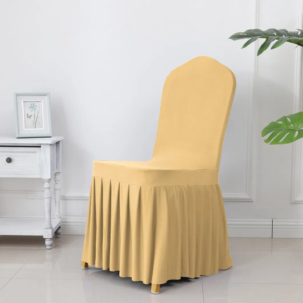 Hotel Wedding Hall Living Room Party Skirt Ruffle Ruched Stretch Elastic Spandex Chair Cover for Banquet