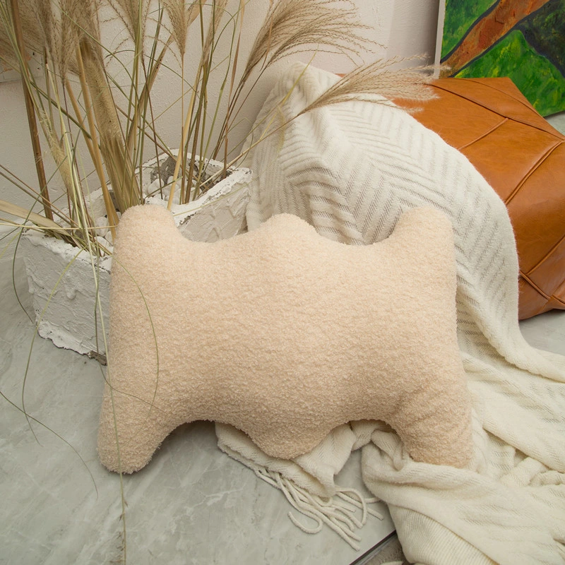 Irregular Shape Teddy Fluffy Wave Bag U-Shape Seat Pad Plush Cream Beige Mustard Brown Pillow Cushion