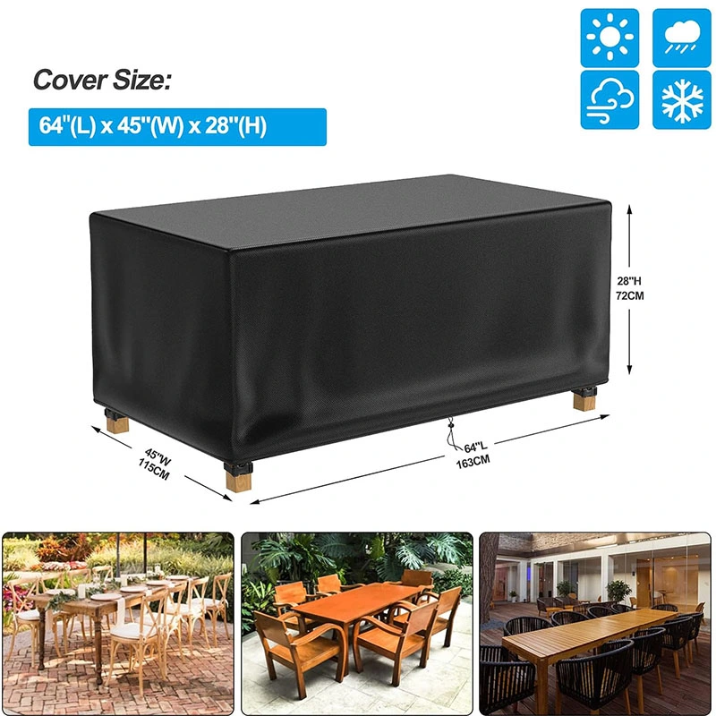 Waterproof Black Rectangular Outdoor Terrace Table Cover 162.6X 114.3X 71.1cm for Picnic Coffee Sofas Furniture Accessories