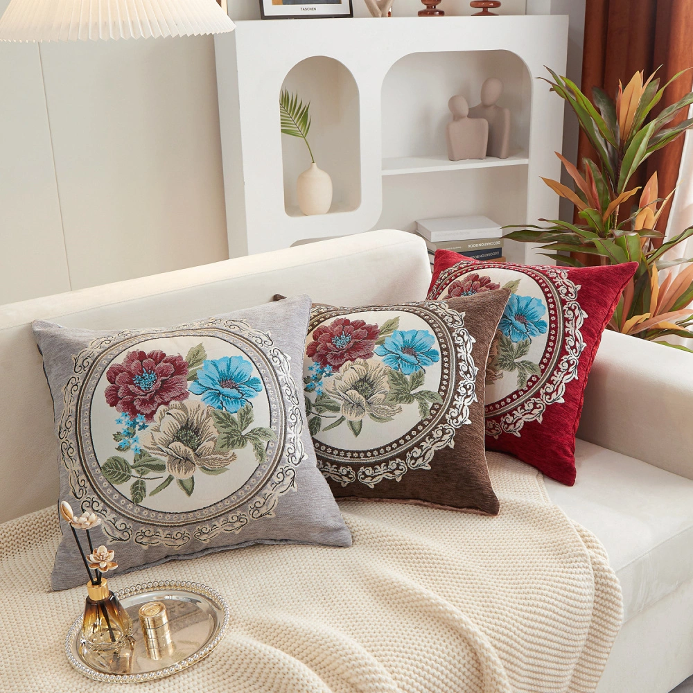 Elegant Chinese Style Cushion Cover with White Magnolia Pattern, Perfect for Living Room Sofa