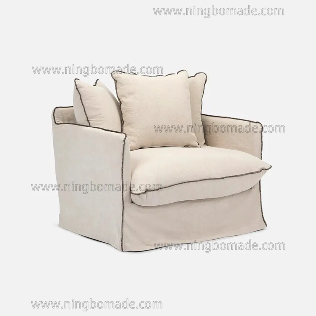 Contemporary Design Model Furniture Warm White Linen Single Sofa