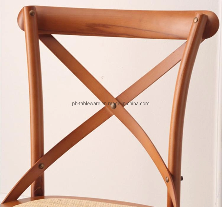 Wedding and Event Solid Wood Rattan Padded Seat Cross Back Chair X Chair Rentals